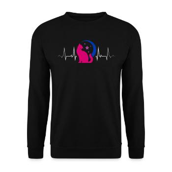 Bisexuell Pride Katze Mond Sterne Herzschlag - Unisex Pullover - Schwarz - Vorne - Alina (178cm) & Michal (187cm)