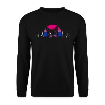 Bisexuell Pride Katze Herzschlag - Unisex Pullover - Schwarz - Vorne - Alina (178cm) & Michal (187cm)