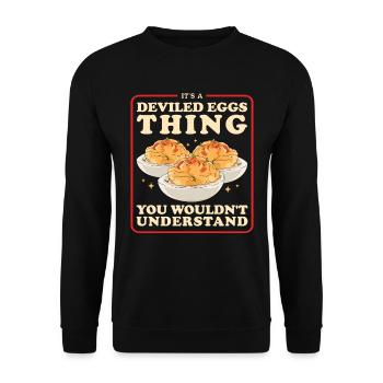 Gefüllte Eier Stuffed Deviled Eggs Geschenke - Unisex Pullover - Schwarz - Vorne - Alina (178cm) & Michal (187cm)