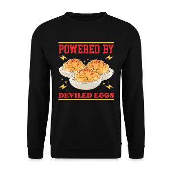 Gefüllte Eier Dressed Deviled Eggs Geschenke - Unisex Pullover - Schwarz - Vorne - Alina (178cm) & Michal (187cm)