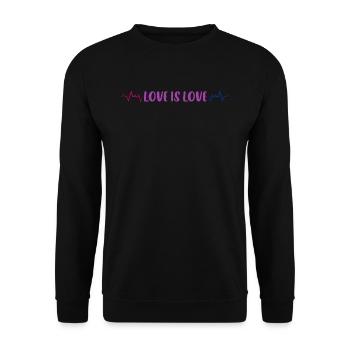 Bisexual heartbeat with Love Is Love message - Unisex Sweatshirt - black - Front - Alina (178cm) & Michal (187cm)