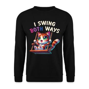 Bisexuell Bi Pride Katze Ich Schwinge Beidseitig - Unisex Pullover - Schwarz - Vorne - Alina (178cm) & Michal (187cm)
