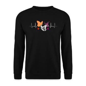 Battement de cœur lesbien avec des papillons Pride - Sweat-shirt Unisexe - noir - Devant - Alina (178cm) & Michal (187cm)