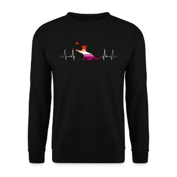 Lesbischer Herzschlag mit spielender Katze Pride - Unisex Pullover - Schwarz - Vorne - Alina (178cm) & Michal (187cm)