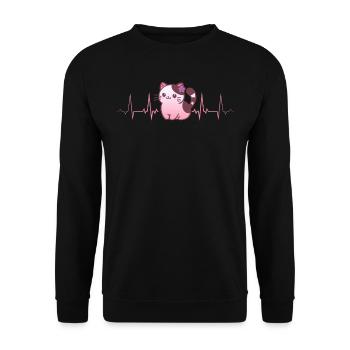 Lesbian heartbeat with cute cat and flower - Unisex Sweatshirt - black - Front - Alina (178cm) & Michal (187cm)