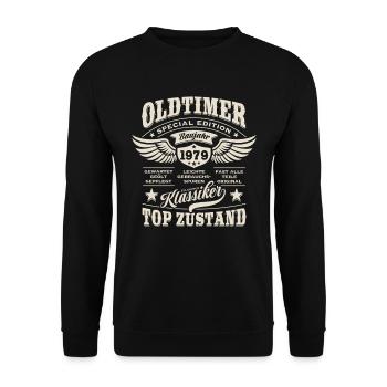 Oldtimer Baujahr 1979 - Geburtstag - Geschenk - Unisex Pullover - Schwarz - Vorne - Alina (178cm) & Michal (187cm)