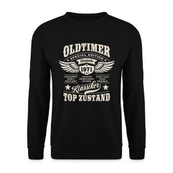 Oldtimer Baujahr 1971 - Geburtstag - Geschenk - Unisex Pullover - Schwarz - Vorne - Alina (178cm) & Michal (187cm)