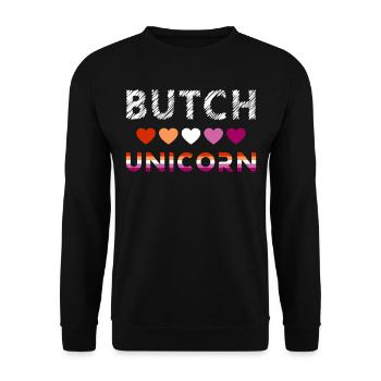 Butch Unicorn Lesbian Pride Statement - Unisex Sweatshirt - black - Front - Alina (178cm) & Michal (187cm)