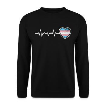 Herzschlag Transgender Vintage LGBTQ+ Flagge Pride - Unisex Pullover - Schwarz - Vorne - Alina (178cm) & Michal (187cm)