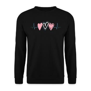 Herzschlag Herzen Transgender Pride Flagge Liebe - Unisex Pullover - Schwarz - Vorne - Alina (178cm) & Michal (187cm)