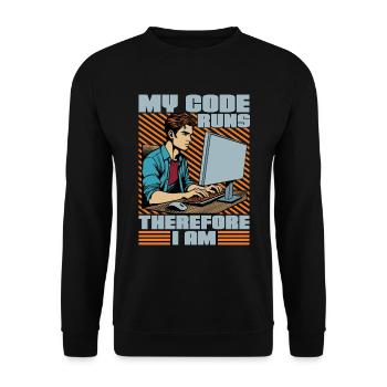 Coder My Code Runs Therefore I Am Web Developer - Unisex Pullover - Schwarz - Vorne - Alina (178cm) & Michal (187cm)