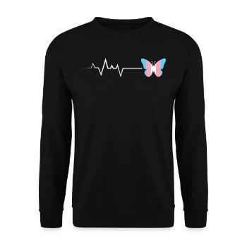 Herzschlag Schmetterling Transgender Pride Flagge - Unisex Pullover - Schwarz - Vorne - Alina (178cm) & Michal (187cm)