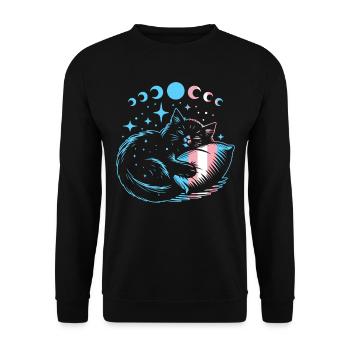 Schlafende Transgender Katze mit Mond und Sternen - Unisex Pullover - Schwarz - Vorne - Alina (178cm) & Michal (187cm)