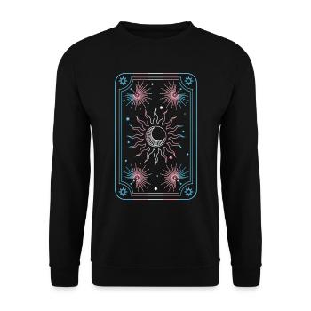Mystische Transgender Tarotkarte mit Sonne & Mond - Unisex Pullover - Schwarz - Vorne - Alina (178cm) & Michal (187cm)