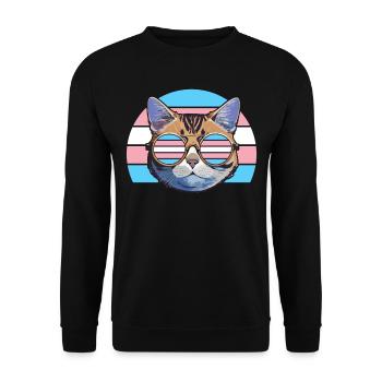 Stylische Transgender Katze mit Retro Sonnenbrille - Unisex Pullover - Schwarz - Vorne - Alina (178cm) & Michal (187cm)
