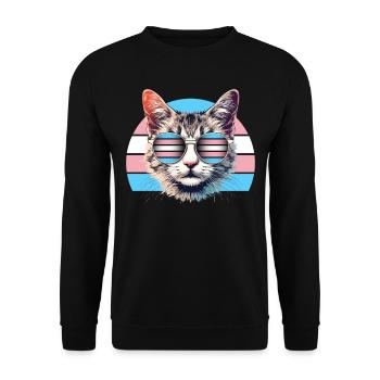 Coole Transgender Katze mit Sonnenbrille Retro - Unisex Pullover - Schwarz - Vorne - Alina (178cm) & Michal (187cm)