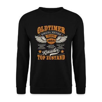Oldtimer Baujahr 1965 - Geburtstag - Geschenk - Unisex Pullover - Schwarz - Vorne - Alina (178cm) & Michal (187cm)
