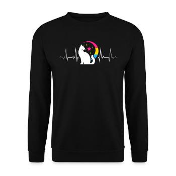 Mystic Pan Cat with Moon and Heartbeat Line - Unisex Sweatshirt - black - Front - Alina (178cm) & Michal (187cm)