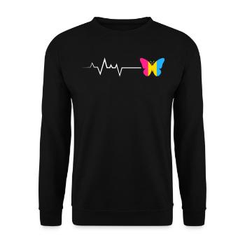 Papillon pansexuel avec ligne de battement de cœur - Sweat-shirt Unisexe - noir - Devant - Alina (178cm) & Michal (187cm)