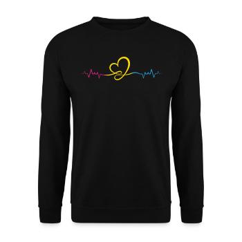 Pansexuelle Herzlinie mit Verbundenem Herz - Unisex Pullover - Schwarz - Vorne - Alina (178cm) & Michal (187cm)