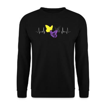 Nonbinary Pride Butterflies Heartbeat LGBTQ+ - Unisex Sweatshirt - black - Front - Alina (178cm) & Michal (187cm)
