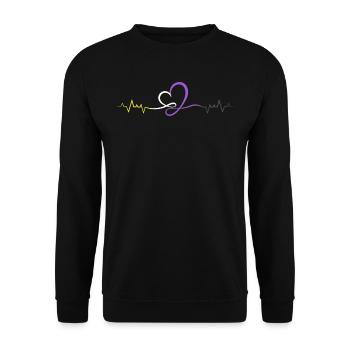 Nonbinary Pride Line Heartbeat Enby Colors - Unisex Sweatshirt - black - Front - Alina (178cm) & Michal (187cm)