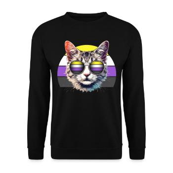 Nonbinary Pride Cool Cat with Sunglasses Retro - Unisex Sweatshirt - black - Front - Alina (178cm) & Michal (187cm)