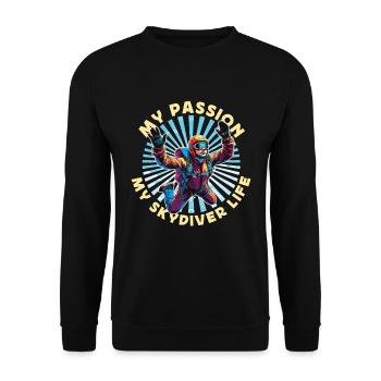 Parachutiste Ma passion Mon parachutiste adore le Base Jump - Sweat-shirt Unisexe - noir - Devant - Alina (178cm) & Michal (187cm)
