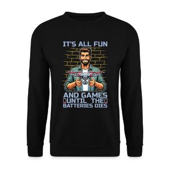 Drone Enthusiast It's All Fun And Games Quadcopter - Unisex Sweatshirt - black - Front - Alina (178cm) & Michal (187cm)