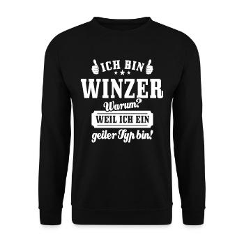 Ich bin Winzer weil ich ein geiler Typ bin - Unisex Pullover - Schwarz - Vorne - Alina (178cm) & Michal (187cm)