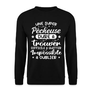 Une Super Pêcheuse - Cadeau pecheuse - Sweat-shirt Unisexe - noir - Devant - Alina (178cm) & Michal (187cm)