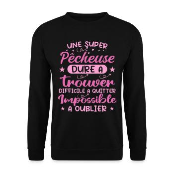 Une Super Pêcheuse - Cadeau pecheuse - Sweat-shirt Unisexe - noir - Devant - Alina (178cm) & Michal (187cm)