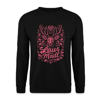 Hirsch Lausmadl - Festzelt, Bier und Gaudi - Unisex Pullover - Schwarz - Vorne - Alina (178cm) & Michal (187cm)