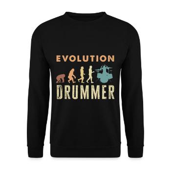 Evolution of man Drums Band Retro Vintage Drummer - Unisex Pullover - Schwarz - Vorne - Alina (178cm) & Michal (187cm)
