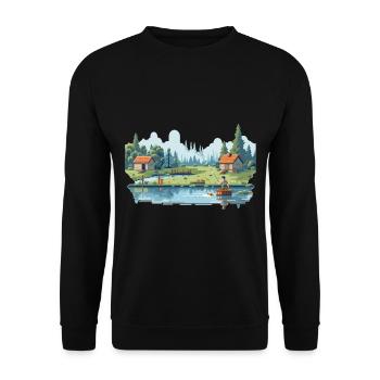 Angler Nature 8Bit Style - Unisex Sweatshirt - black - Front - Alina (178cm) & Michal (187cm)