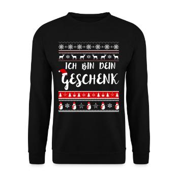 Ich bin dein Weihnachtsgeschenk - Unisex Pullover - Schwarz - Vorne - Alina (178cm) & Michal (187cm)