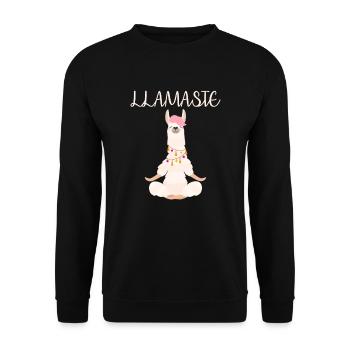 Lustiges Lama meditiert - Unisex Pullover - Schwarz - Vorne - Alina (178cm) & Michal (187cm)