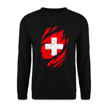 Schweizer Flagge - Unisex Pullover - Schwarz - Vorne - Alina (178cm) & Michal (187cm)