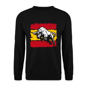 Spanien Flagge mit Stier - Unisex Pullover - Schwarz - Vorne - Alina (178cm) & Michal (187cm)