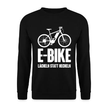 E-Bike - Lächeln statt hecheln - Unisex Pullover - Schwarz - Vorne - Alina (178cm) & Michal (187cm)