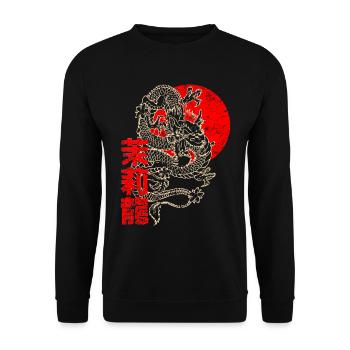 Japanischer Chinesischer Drache Schriftzeichen - Unisex Pullover - Schwarz - Vorne - Alina (178cm) & Michal (187cm)