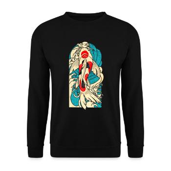 Koi Fisch Japan - Unisex Pullover - Schwarz - Vorne - Alina (178cm) & Michal (187cm)