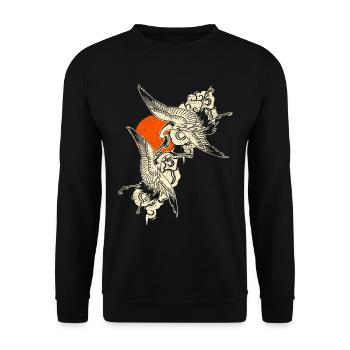 Cranes - Japanese Art - Unisex Sweatshirt - black - Front - Alina (178cm) & Michal (187cm)