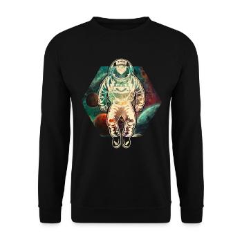 Astronaut im Weltraum - Unisex Pullover - Schwarz - Vorne - Alina (178cm) & Michal (187cm)
