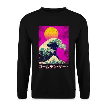 Big wave in Japan in vaporwave style - Unisex Sweatshirt - black - Front - Alina (178cm) & Michal (187cm)