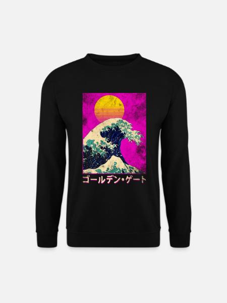Grosse Welle in Japan im Vaporwave Stil - Unisex Pullover - Schwarz