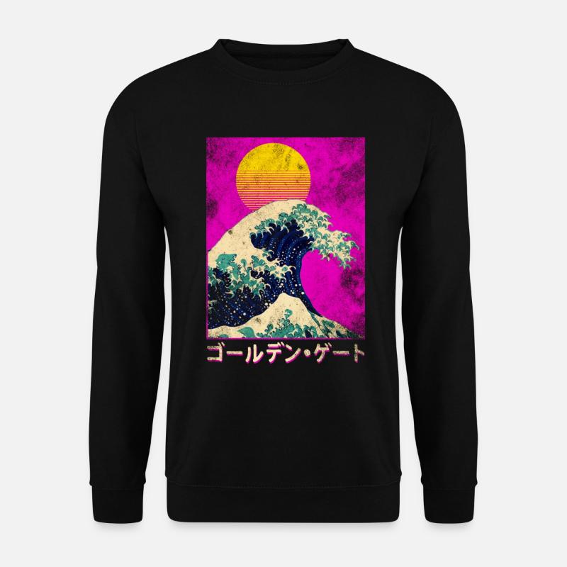 Grosse Welle in Japan im Vaporwave Stil - Unisex Pullover - Schwarz