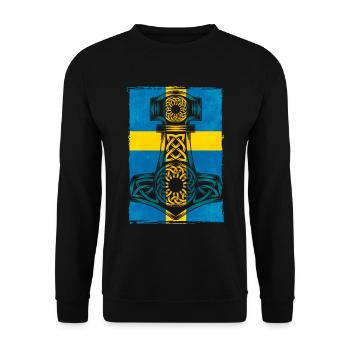 Schweden Schwedische Flagge Thor Hammer Wikinger - Unisex Pullover - Schwarz - Vorne - Alina (178cm) & Michal (187cm)