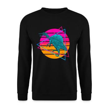 Vaporwave Spinosaurus Dinosaurier - Unisex Pullover - Schwarz - Vorne - Alina (178cm) & Michal (187cm)