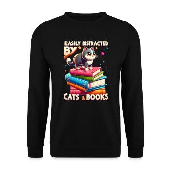 Katzen & Bücher - Unisex Pullover - Schwarz - Vorne - Alina (178cm) & Michal (187cm)